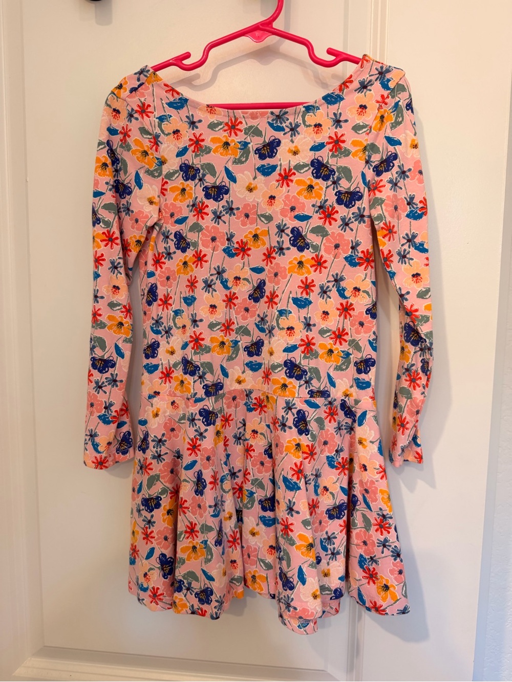 Girls' Pink Floral twirl Long-Sleeve Dress